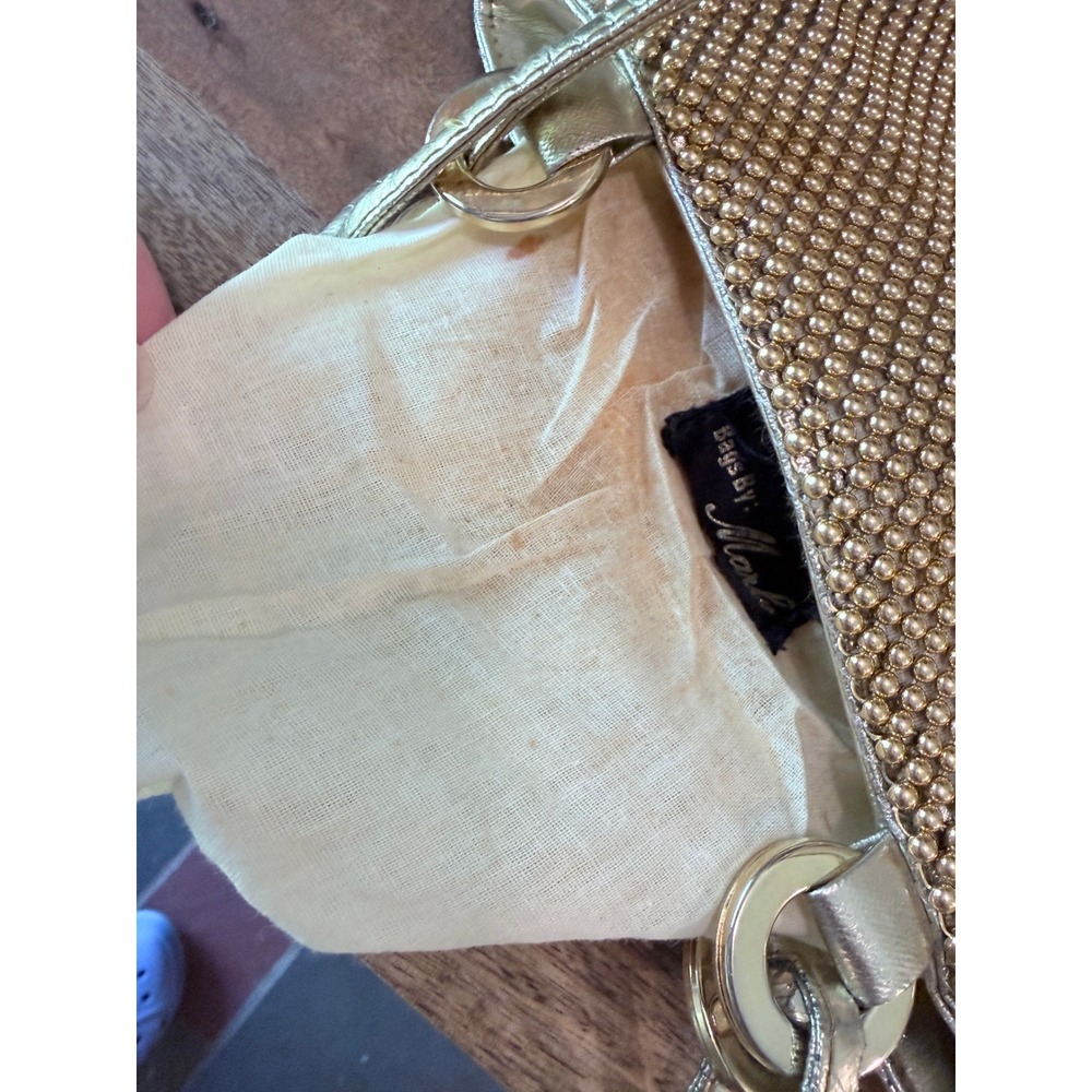 Vintage Bags by Marlo Gold Metal Mesh Evening Bag Metallic Shoulder Purse Retro - Picture 10 of 15